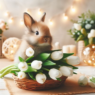 Bunny with tulips
