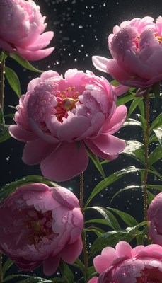 Pink peonies in the rain