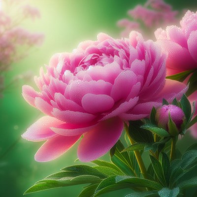 Pink peony with dew drops