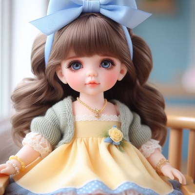Porcelain doll in yellow dress