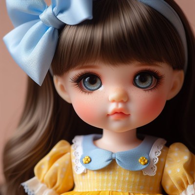 Doll with blue bow and yellow dress