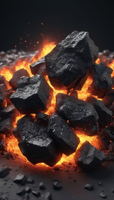 Burning coal rocks close-up