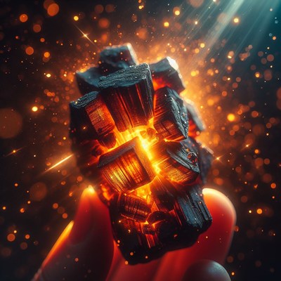 Glowing charcoal in hand