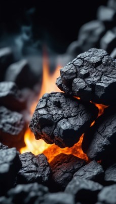 Burning charcoal close-up