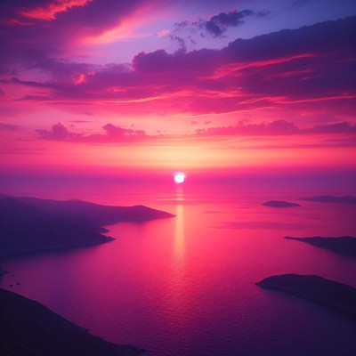 Pink sunset over coastal islands