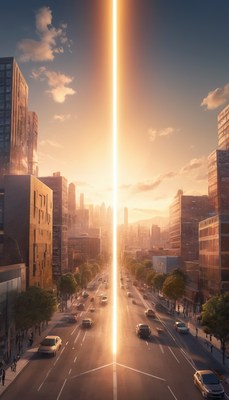 Cityscape with light beam