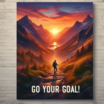 Mountain hiker at sunset