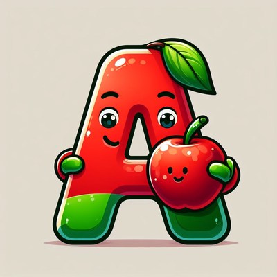 Red apple letter a cartoon