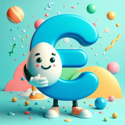 Blue letter e holding egg