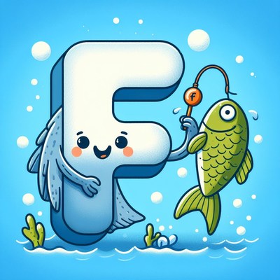 Letter f fishing in the ocean