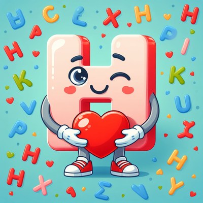 Smiling letter h holding heart