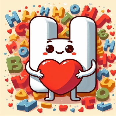 Letter h holding heart with letters
