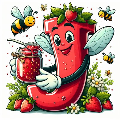 Smiling letter j with strawberry jam