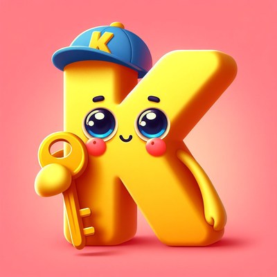 Cute cartoon letter k holding a key