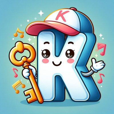 Happy letter k holding a key