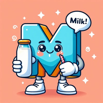 Letter m cartoon drinks milk