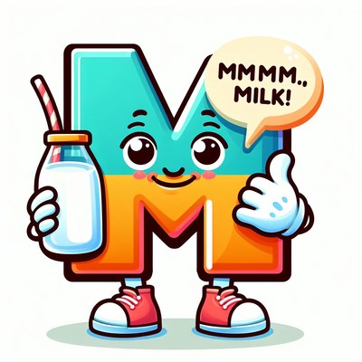 Letter m cartoon holding milk