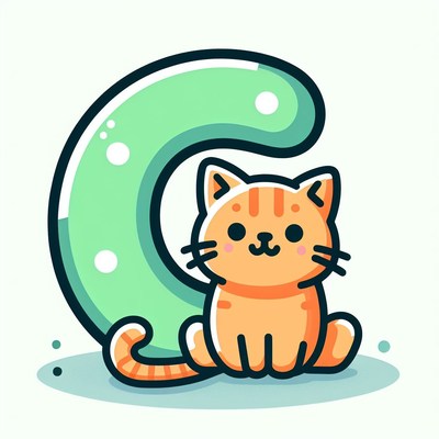 Cat sitting beside green letter c