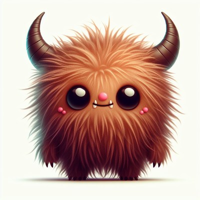 Cute brown furry monster with horns