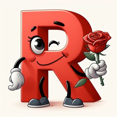 Red letter r holding a rose