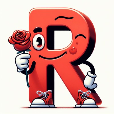 Red letter r holding a rose
