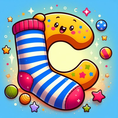 Sock and letter c cartoon illustration
