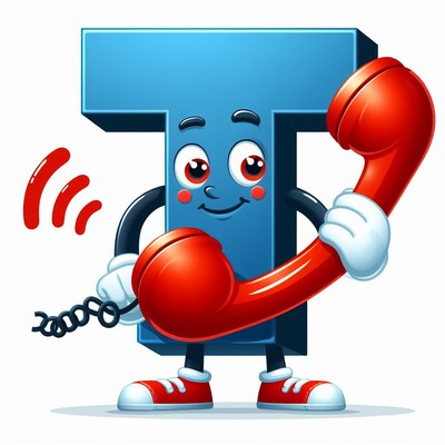 Letter t holding red phone