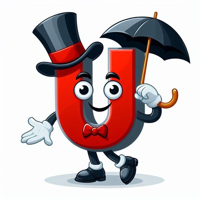 Letter u cartoon character holding umbrella