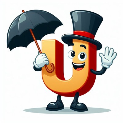 Smiling letter u holding umbrella