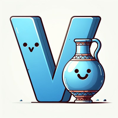 Blue letter v with jug