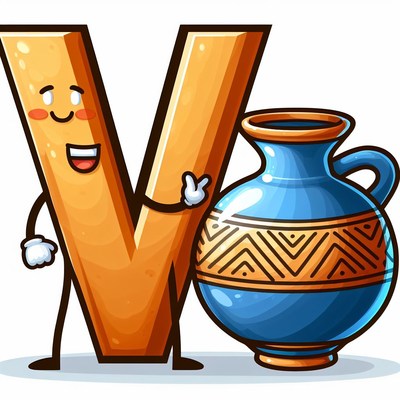 Letter v and a vase