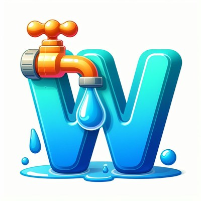 Water faucet on letter w illustration