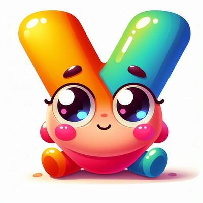 Colorful letter v cartoon character