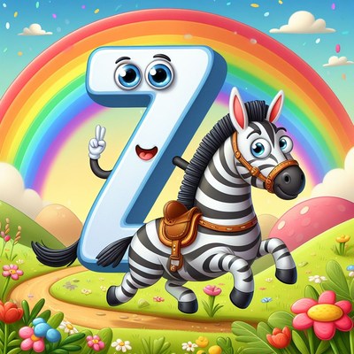 Number seven riding zebra