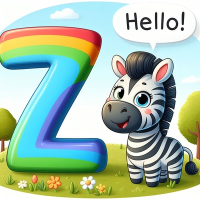 Rainbow letter z with zebra