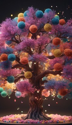 Colorful pom-pom tree