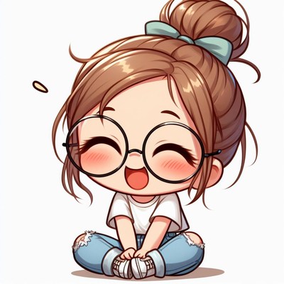 Happy anime girl with glasses