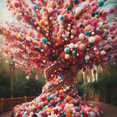 Colorful pom-pom tree in park