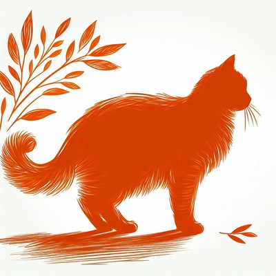 Orange cat silhouette with fall foliage