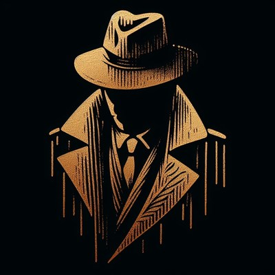 Golden silhouette of man in hat