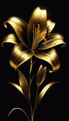 Golden lily on black background