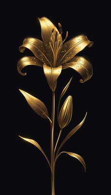 Golden lily on black background