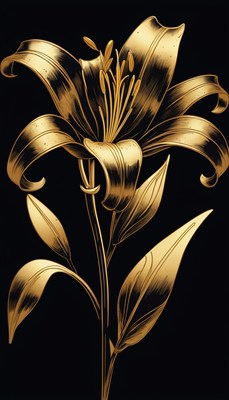 Golden lily on black background