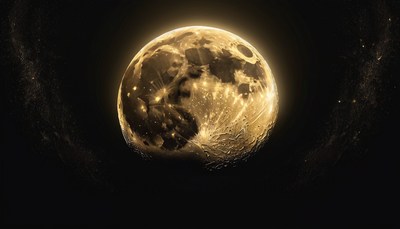 Golden moon in night sky