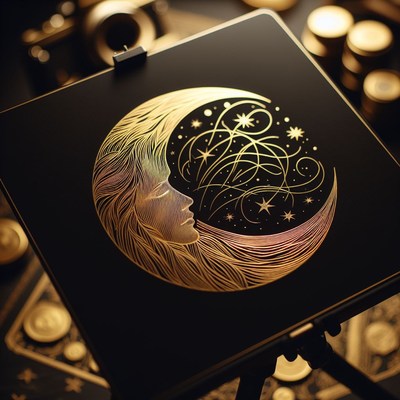 Golden crescent moon artwork