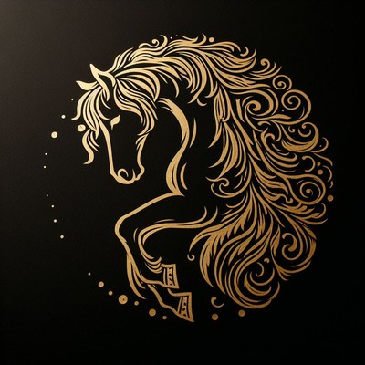 Golden horse with floral design