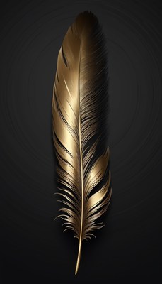 Golden feather on black background