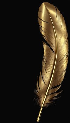 Golden feather on black background