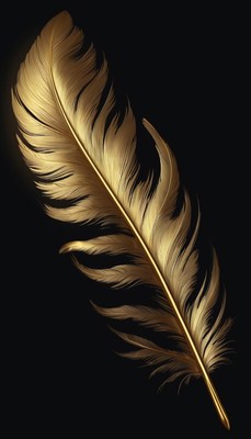 Golden feather on black background