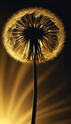 Dandelion silhouette in golden light